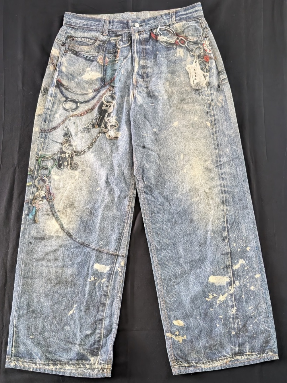 ACNE STUDIOS 1981 Trompe L'Oeil Chain Print Baggy Jeans IT 52 EU Mens Wide Leg